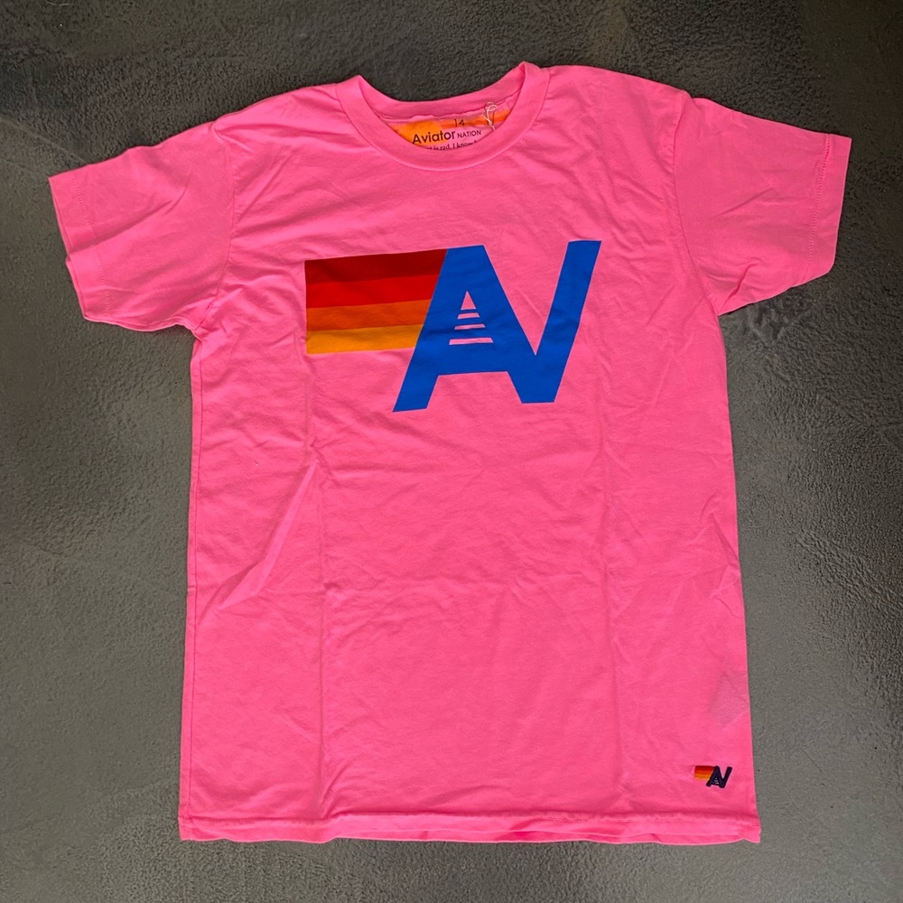 AV Nation Neon Pink Kids Logo Tee